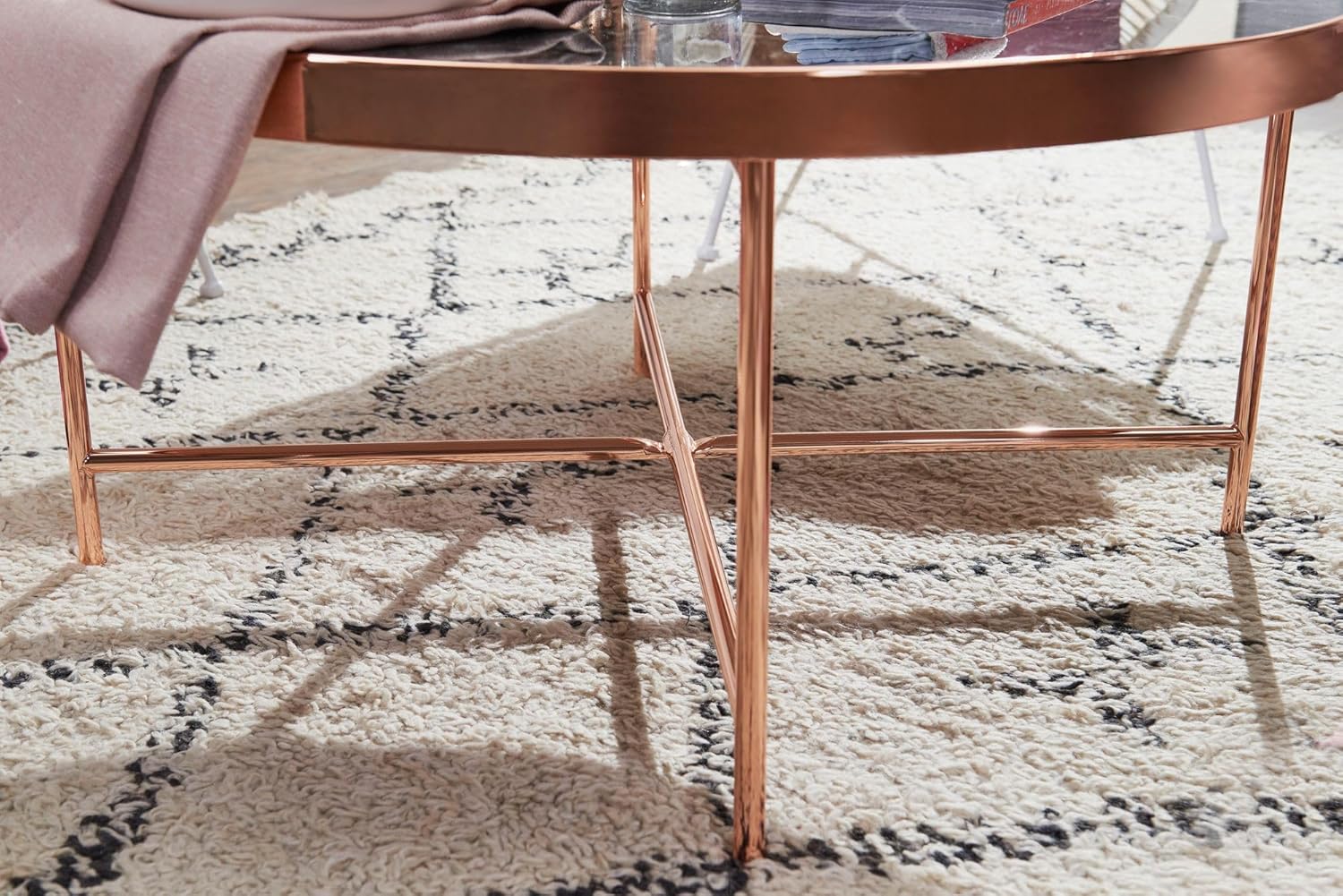 Bild von FineBuy Design Couchtisch Marmor Optik Schwarz - Rund Ø82,5 cm mit Kupfer Metallgestell, Großer Wohnzimmertisch, Lounge Tisch