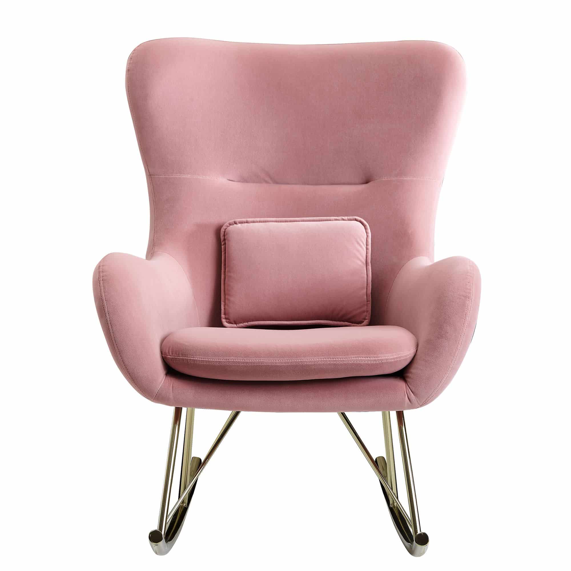 Bild von Wohnling Schaukelstuhl Samt/Metall Rosa 74x101x89 cm mit goldenen Beinen, Polster Schwingstuhl Modern, Stillsessel Relaxstuhl Schwingsessel 120 kg