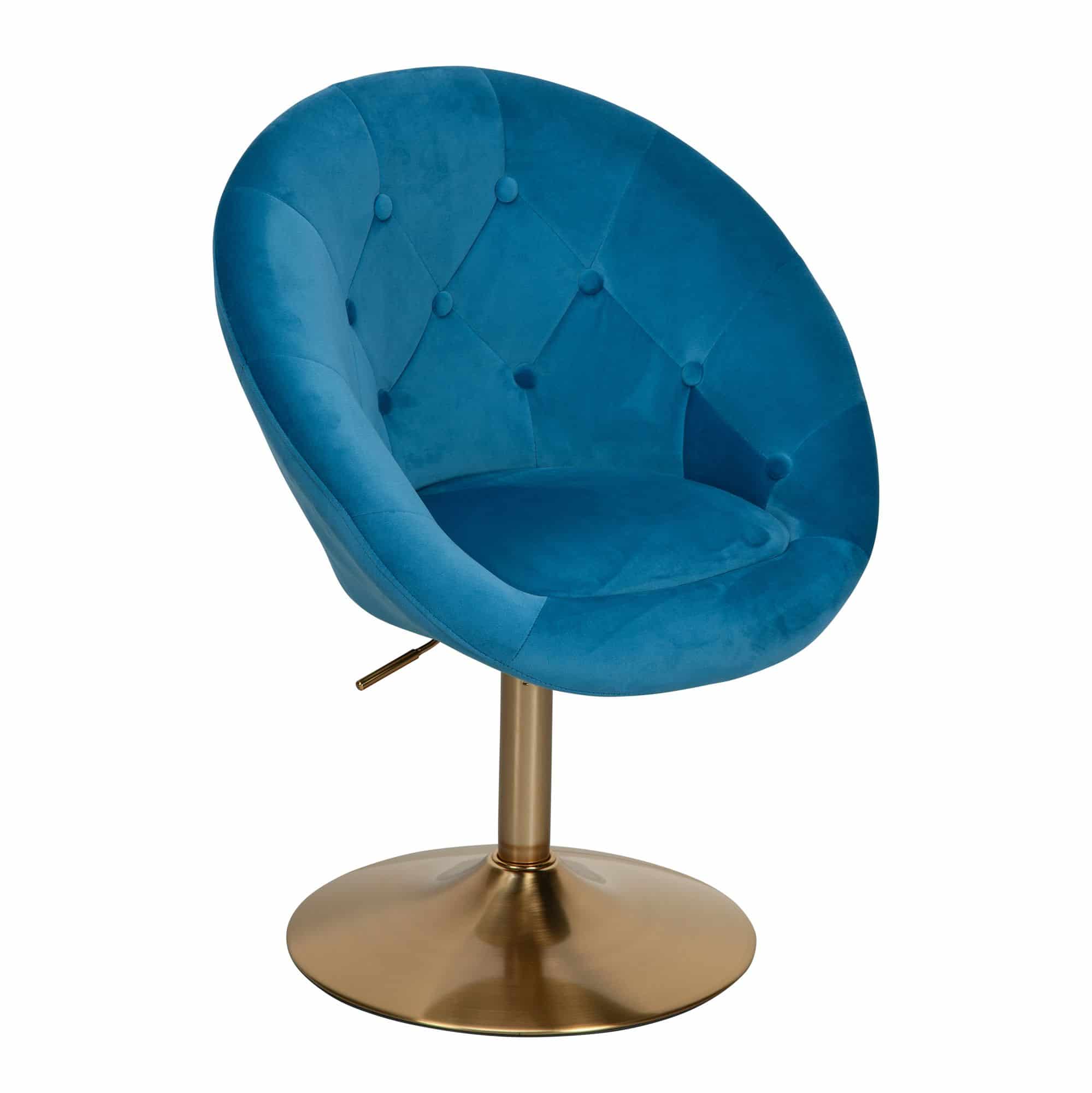 Bild von Wohnling Loungesessel Samt Blau/Gold Design Drehstuhl, Clubsessel Polsterstuhl mit Rückenlehne, Drehsessel Cocktailsessel Lounge, Sessel mit Stoffbezug