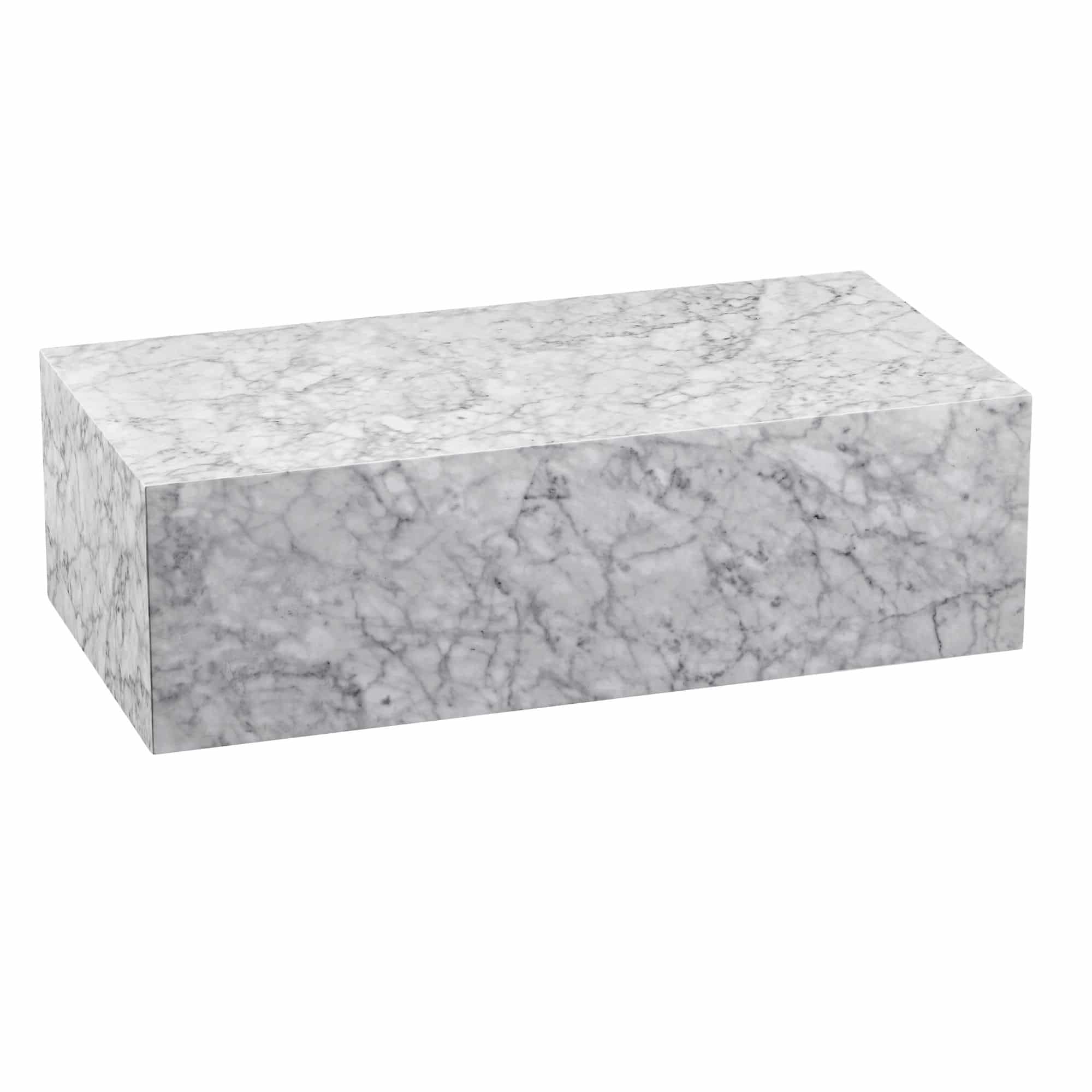 Bild von Wohnling Couchtisch MONOBLOC 100x30x50 cm MDF Hochglanz mit Marmor Optik Weiß, Design Wohnzimmertisch Rechteckig, Lounge Beistelltisch Cube Tisch