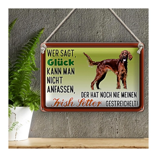 Bild von Deko-Blechschild mit Irish Setter | Glück kann man anfassen | Ideal für Hundeliebhaber | 30 x 20cm