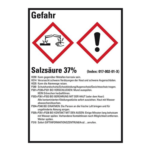 Bild von König Werbeanlagen Hinweisschild GHS-Etikett Salzsäure 37%