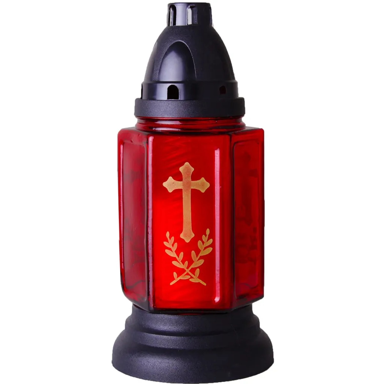 Bild von HS Candle Grablicht Mit Glas Buena Rot Kerze 40h & 4 x Ersatz 50h