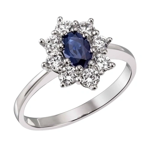 Bild von Damenring Princess 585 Weißgold 1 Safir 8 Brill.0.60 ct. SI1/H Weite 56