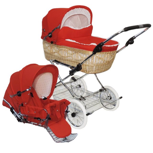 Bild von Eichhorn Kinderwagen Kombi-Kinderwagen Retro Korbkinderwagen Komplett-Set, Weide natur, inklusive Sportwageneinsatz (0-3 Jahre) / made in EU