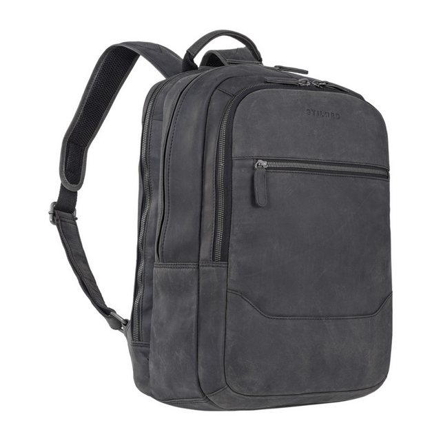 Bild von STILORD 'Reece' Business Lederrucksack Vintage Laptop Rucksack Großer Arbeitsrucksack DIN A4 Backpack XL Trolley Aufsteckbar aus Echtem Leder, Farbe:carbon - grau