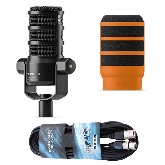 Bild von RØDE Mikrofon Rode Mikrofon Podmic USB mit WS14O Popschutz Orange und Kabel (Set), hochwertiges Mikrofon