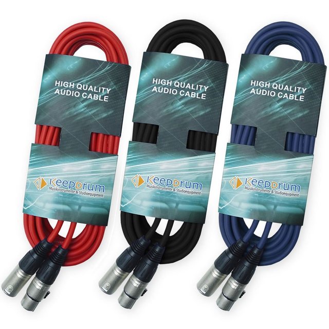 Bild von keepdrum keepdrum DMX Kabel Set Rot Blau Schwarz 15m Elektro-Kabel, 3-pol XLR Stecker, zu XLR-Buchse (15 cm), Rot