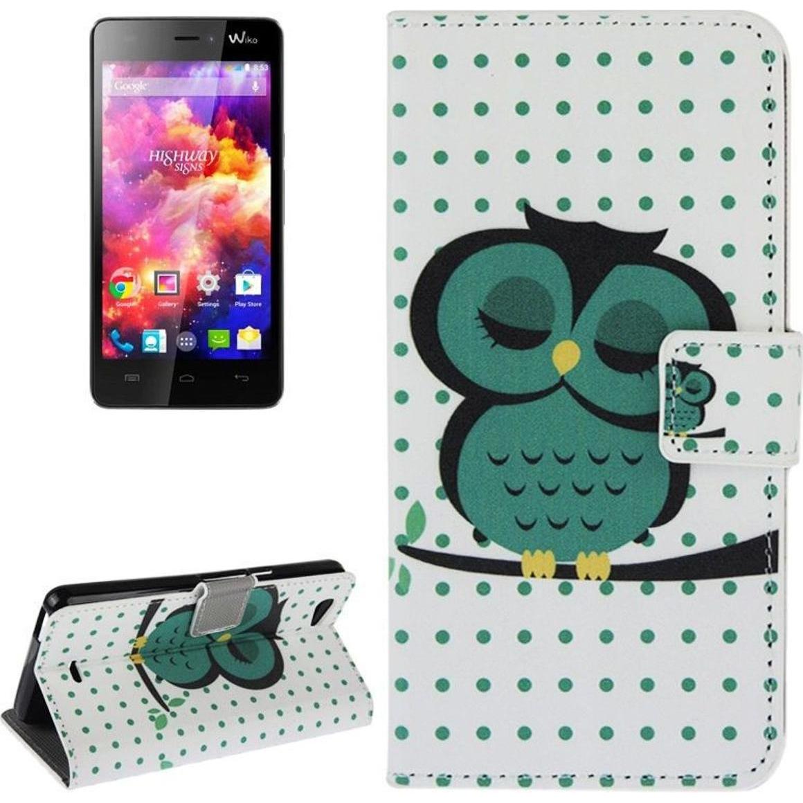 Bild von König Design Schutzhülle Handytasche (Flip Quer) für Handy Wiko Highway Signs Dicke Eule auf Ast (Wiko Highway Signs), Smartphone Hülle, Mehrfarbig