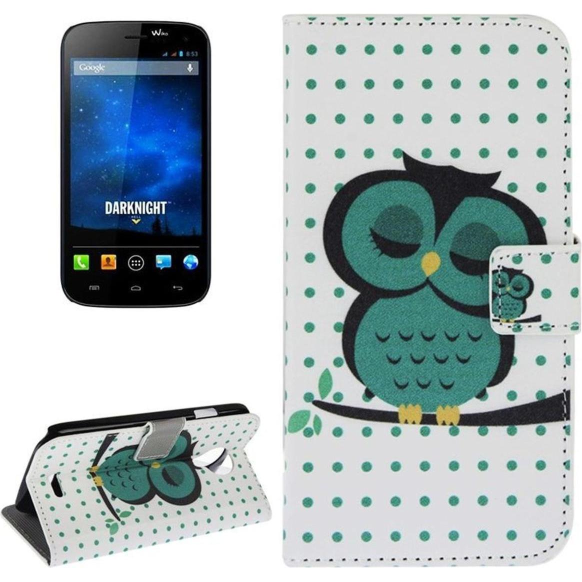 Bild von König Design Schutzhülle Handytasche (Flip Quer) für Handy Wiko Darknight Dicke Eule auf Ast (Wiko Darknight), Smartphone Hülle, Mehrfarbig