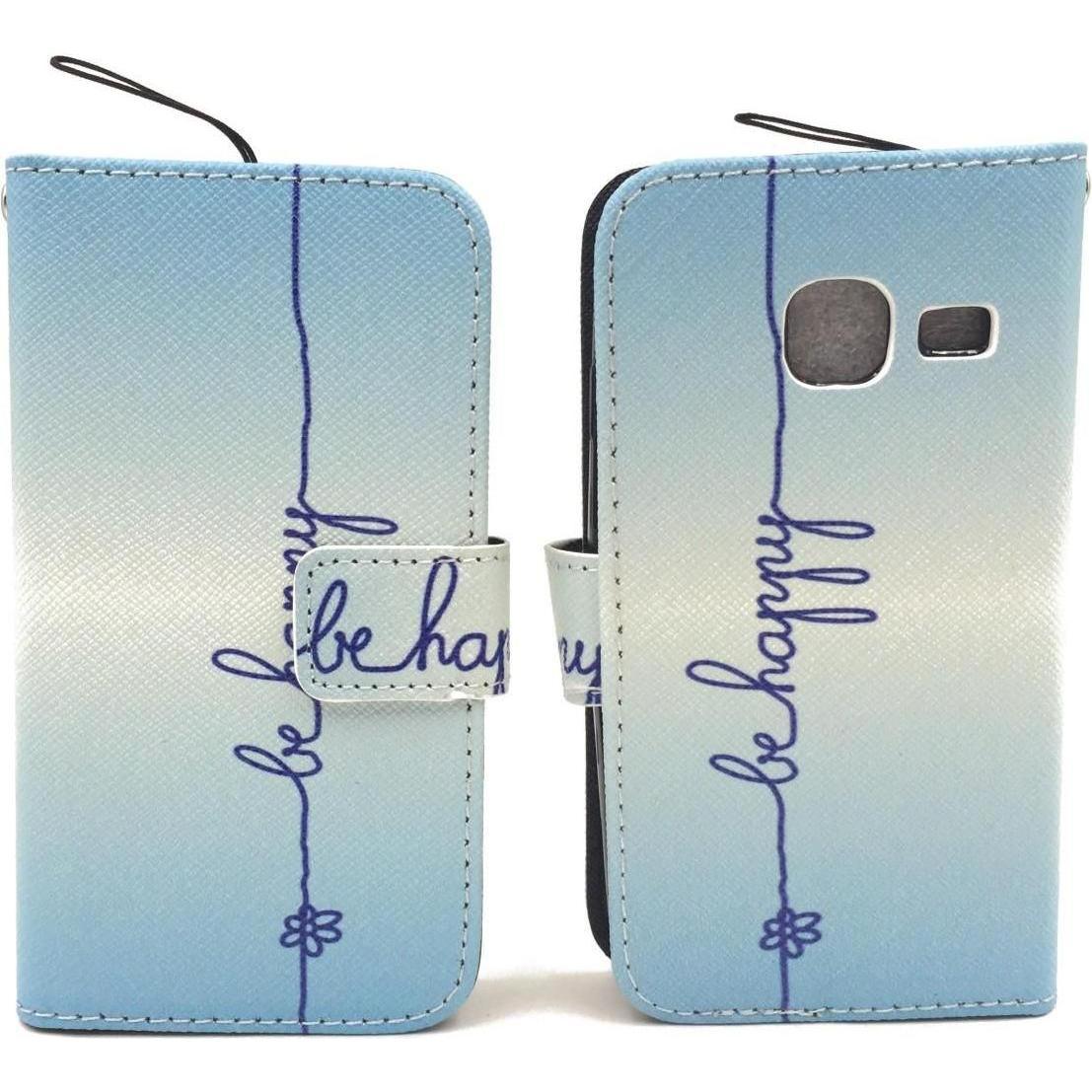 Bild von König Design Schutz Hülle für Samsung Galaxy J1 Mini Be Happy Blau Tasche Case + 1 Panzer Schutz Glas (Samsung Galaxy J1 Mini), Smartphone Hülle, Blau