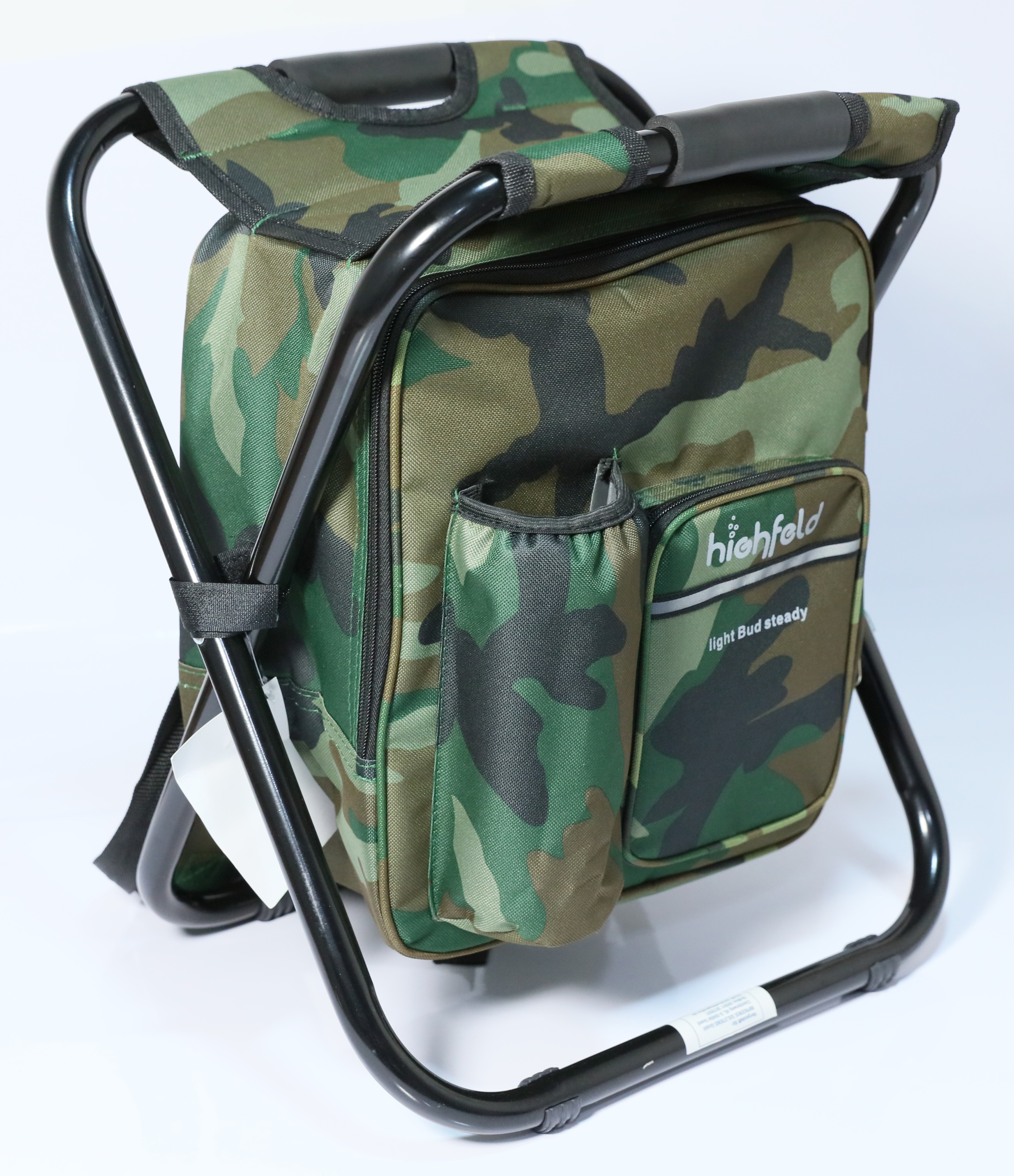 Bild von highfeld Campinghocker Camping Hocker mit Rucksack camouflage (1 Stück), mit integrierter Kühltasche