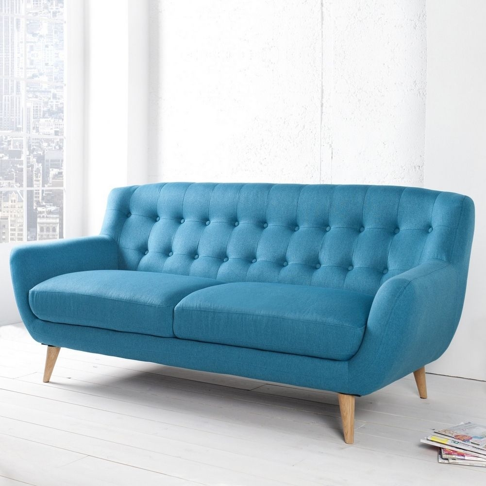 Bild von Retro 3er Sofa G?TEBORG Petrolblau-Eiche im skandinavischen Stil