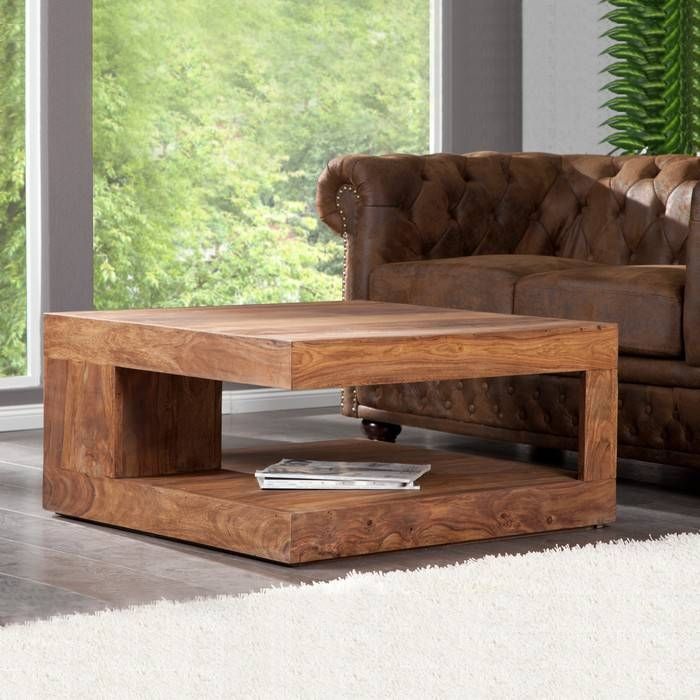 Bild von Couchtisch AGRA Sheesham massiv Holz gewachst 90cm x 90cm