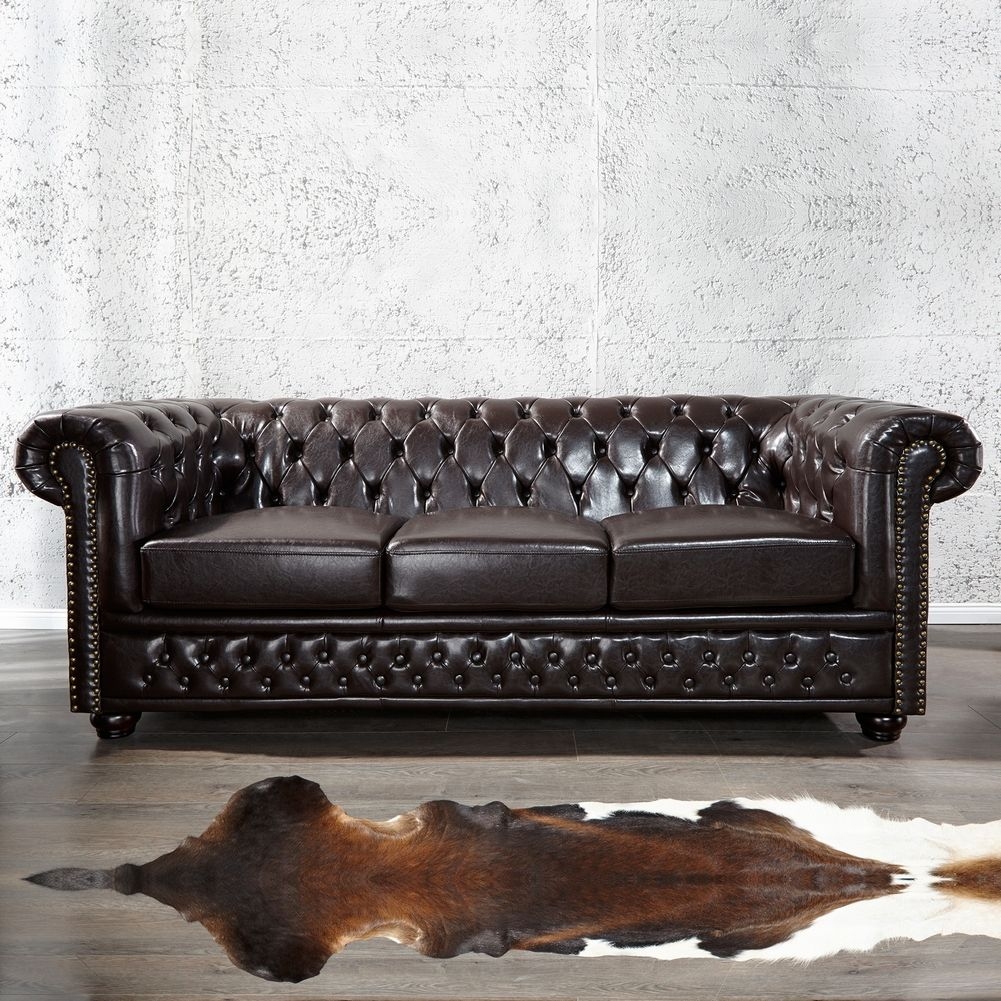 Bild von 3er Sofa WINCHESTER Dunkelbraun im klassisch englischen Chesterfield-Stil