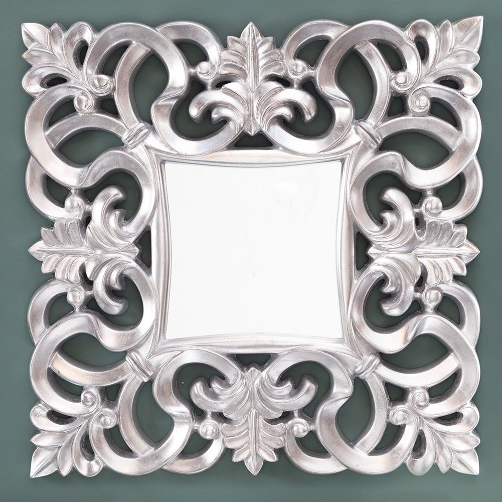 Bild von Romantischer Wandspiegel FLORENCE Silber Antik in Barock-Design 75cm x 75cm
