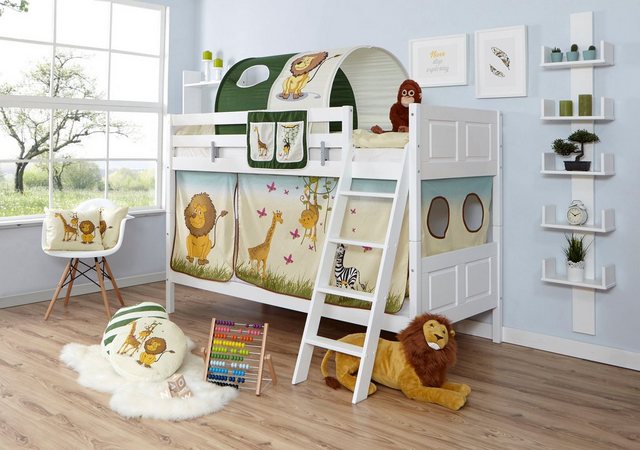 Bild von Ticaa Etagenbett "Erni", mit Rollrost und Textil-Set wahlweise mit Matratze, Buche