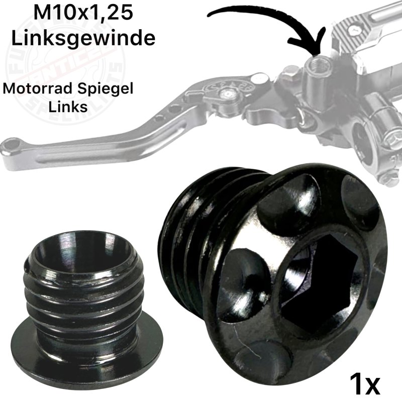 Bild von F26 TITAN Motorrad Spiegel Stopfen Links Gewinde M10 x 1.25 Schwarz