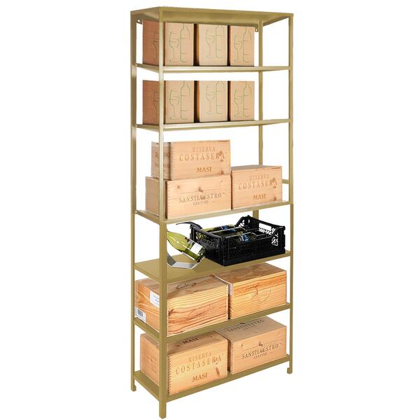 Bild von Metall-Lagerregal BLACK PURE, Modell 10 mit 6 Fachböden, gold pulverbeschichtet