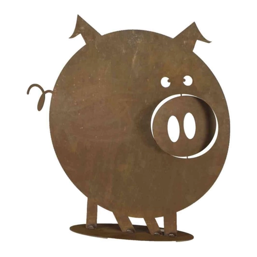 Bild von SIENA GARDEN Schwein Gustav auf Platte Metall mit Edelrost, H49cm
