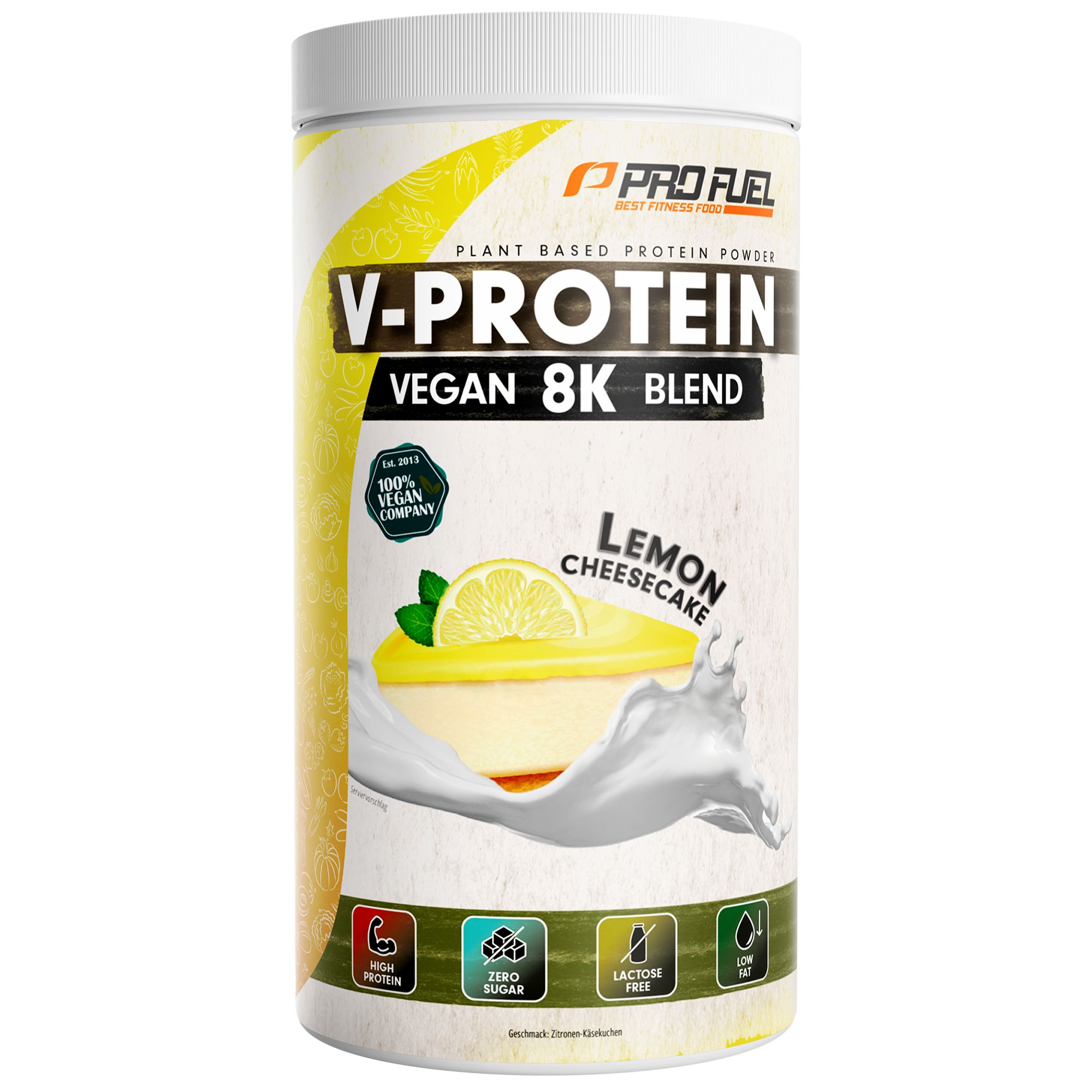 Bild von Vegan Protein – ZITRONE KÄSEKUCHEN - V-Protein 8K Blend - unglaublich lecker & cremig - mit Protein aus Sonnenblume, Reis, Erbse, Hanf, Kürbis uvm. - pflanzliches Proteinpulver mit 79% Eiweiß