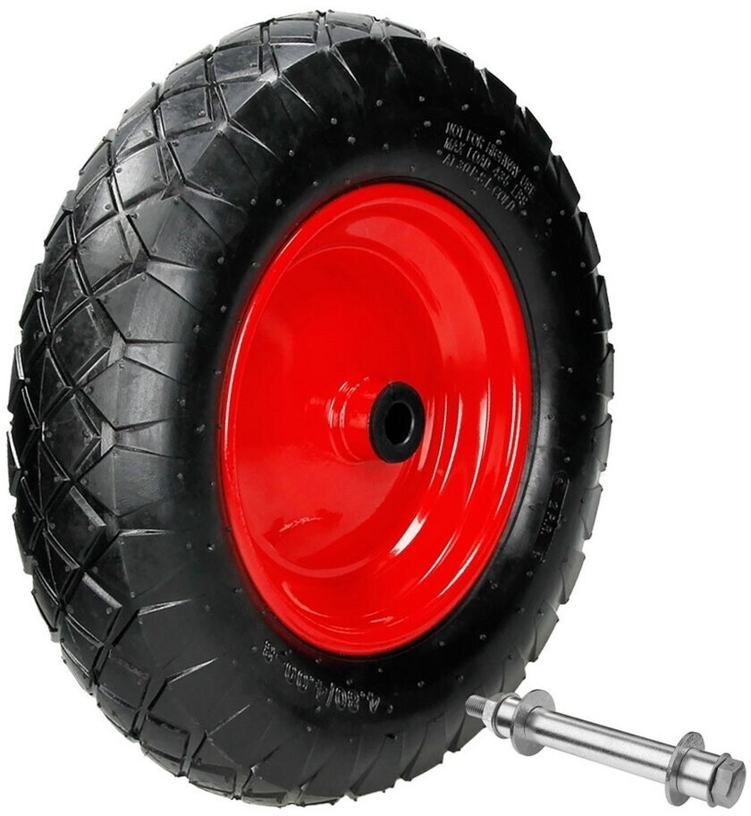 Bild von Schubkarrenrad luftbereift 390 mm 4.80/4.00-8 mit Achse Rot aus PU