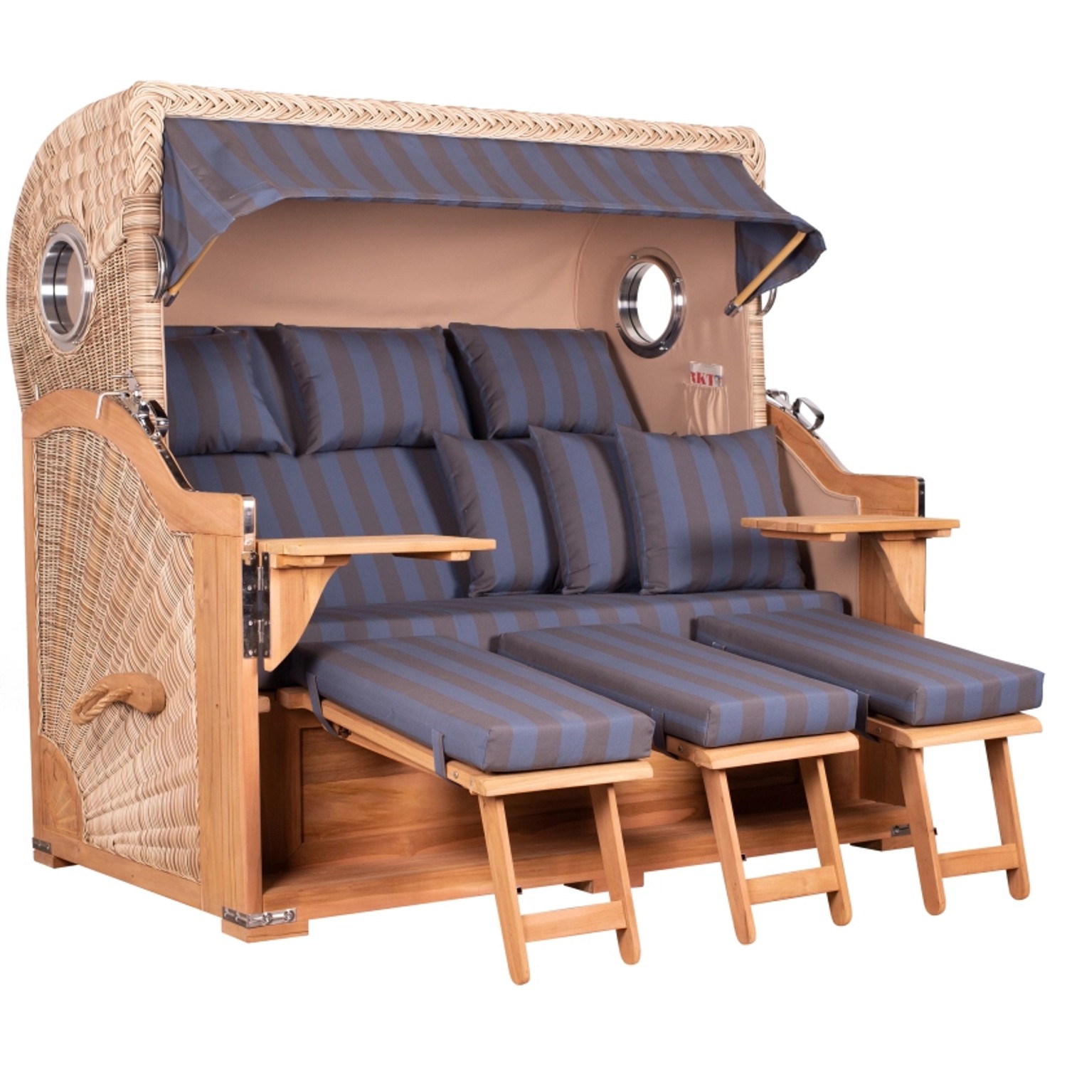 Bild von GarWoh Strandkorb Westerland XXL Teak Bullauge PE Shell Dessin 582