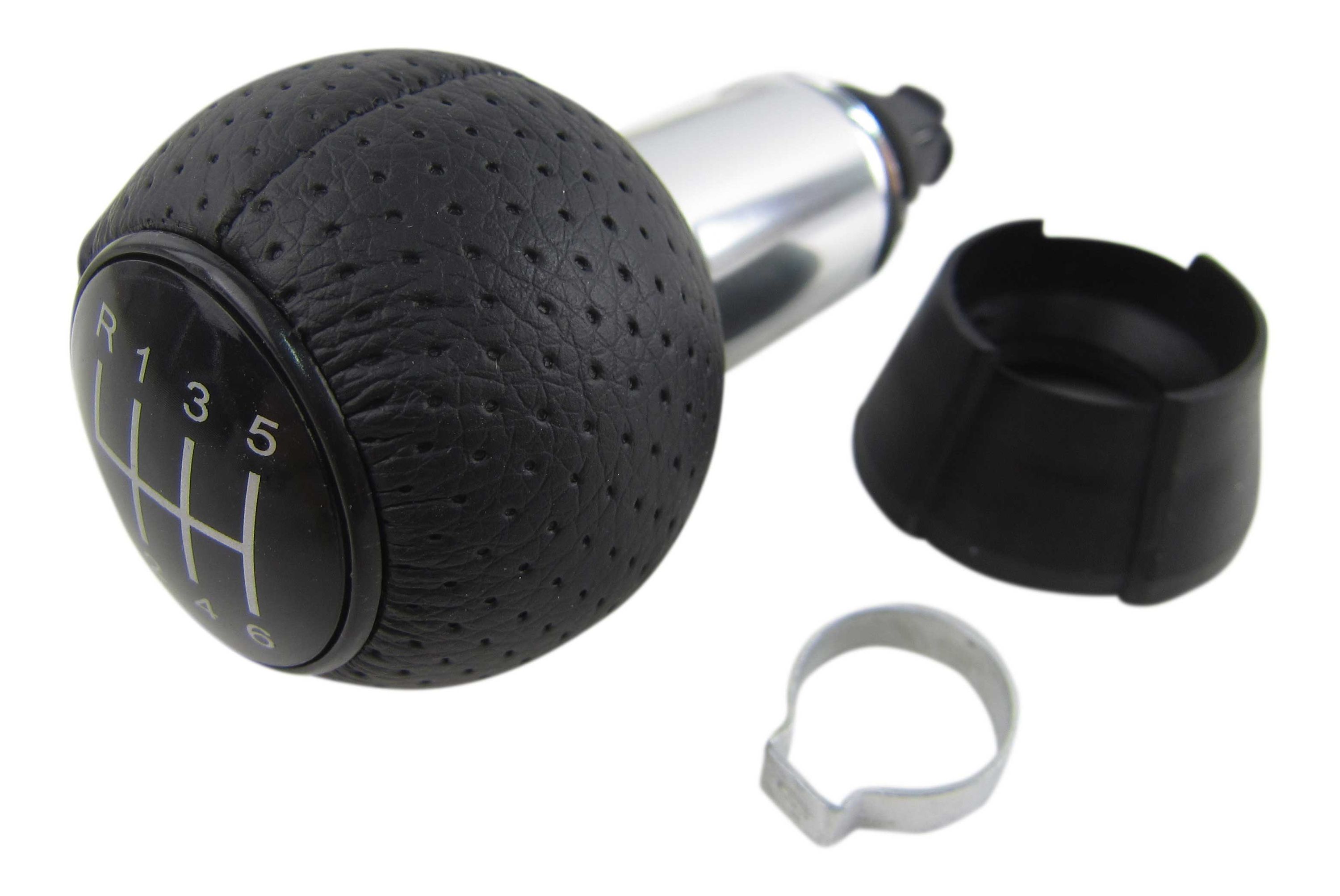 Bild von PREMIUM Schaltknauf Knauf Alu Schwarz Loch Leder 6-Gang Version 3 für VW