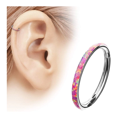 Bild von Piercingfaktor Clicker Scharnier Ring mit Opalsteinen – Eleganz und Funktionalität vereint