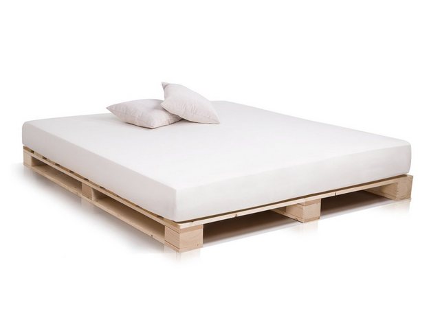 Bild von PALETTI Palettenbett Massivholzbett Holzbett Bett aus Paletten mit 11 Leisten, Palettenmöbel Made in Germany, 180 x 200 cm, Fichte natur