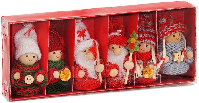 Bild von BRUBAKER Christbaumschmuck Weihnachtswichtel Set, Winterkinder (6-tlg), Holz Weihnachtsanhänger und Strick, 8 cm, Baumschmuck Weihnachten