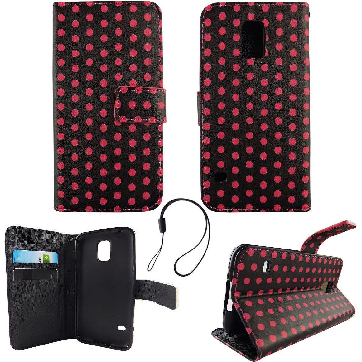 Bild von König Design Schutz Hülle für Samsung Galaxy S5 / S5 Neo Polka Dot Schwarz Pink Book Style (Samsung Galaxy S5, Samsung Galaxy S5 Neo), Smartphone Hülle, Schwarz