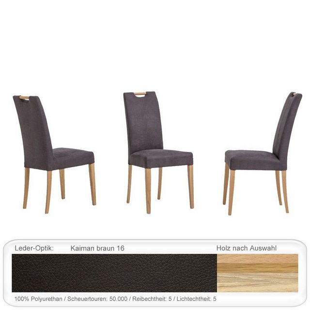 Bild von 4X eleganter Polsterstuhl Silvana hochwertiger Stuhl Esszimmerstuhl Massivholzstuhl Küchenstuhl Verschiedene Varianten, Holzart:Eiche Sonoma lackiert, Bezugstoff:Kaiman braun