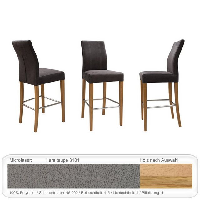 Bild von expendio 6X Tresenstuhl Thekla Sitzhöhe 72cm in verschiedenen Varianten Esszimmerstühle Massivholzstuhl, Holzart:Buche Natur lackiert, Bezugstoff:Hera Taupe