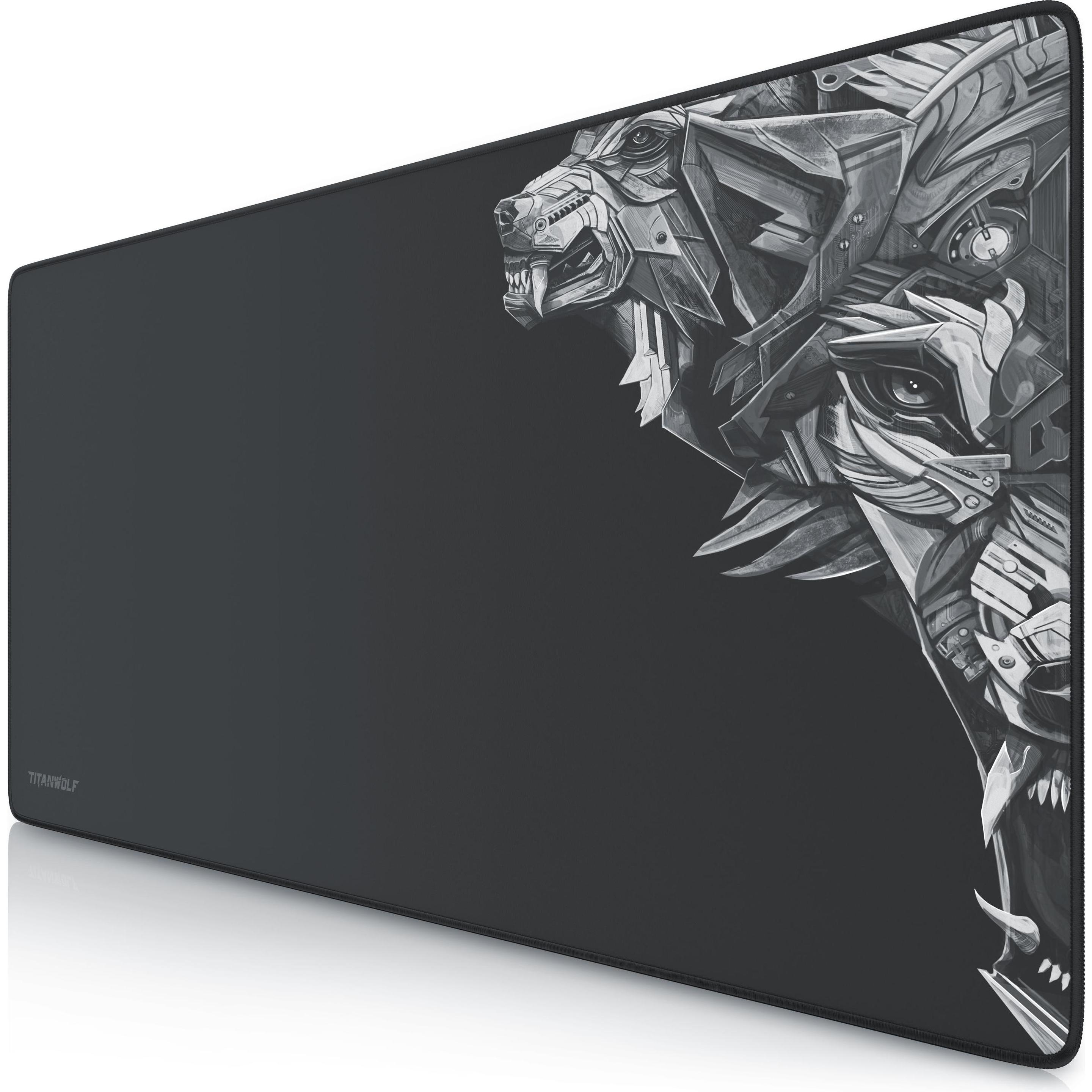 Bild von Titanwolf Gaming Mauspad XXL, glattes Stoffgewebe, Speed Mausmatte 900 x 400mm große Fläche, Wolfsmotiv rechts (Wide), Mausmatte, Grau, Schwarz