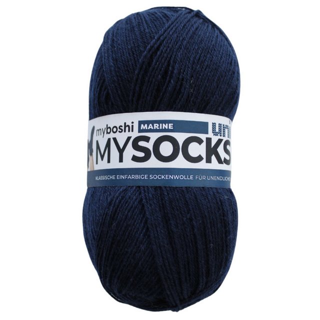 Bild von myboshi mysocks Uni einfarbige Sockenwolle, 4-fädig, weich und geschmeidig, mit Aloe Vera behandelt, 100g, Ll 420m, Blau (Marine) 1 Knäuel