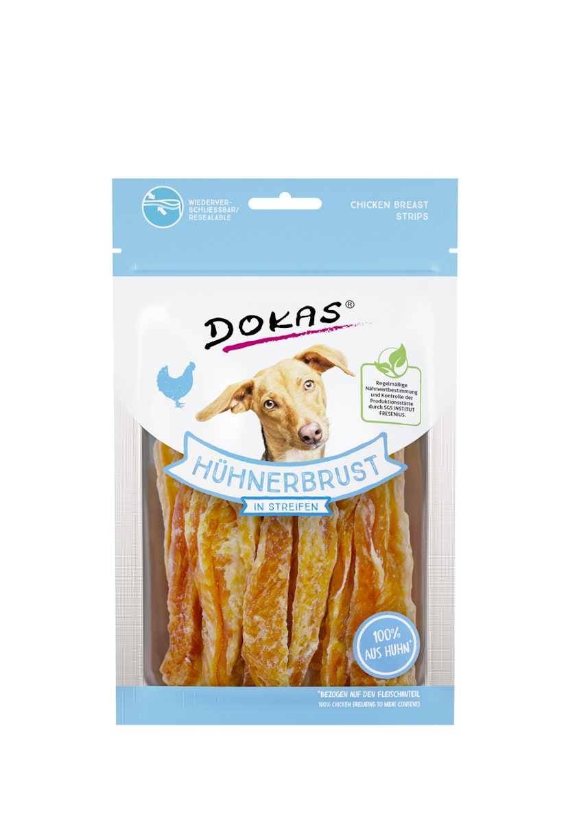 Bild von DOKAS Hühnerbrust in Streifen Hundesnack 500 Gramm