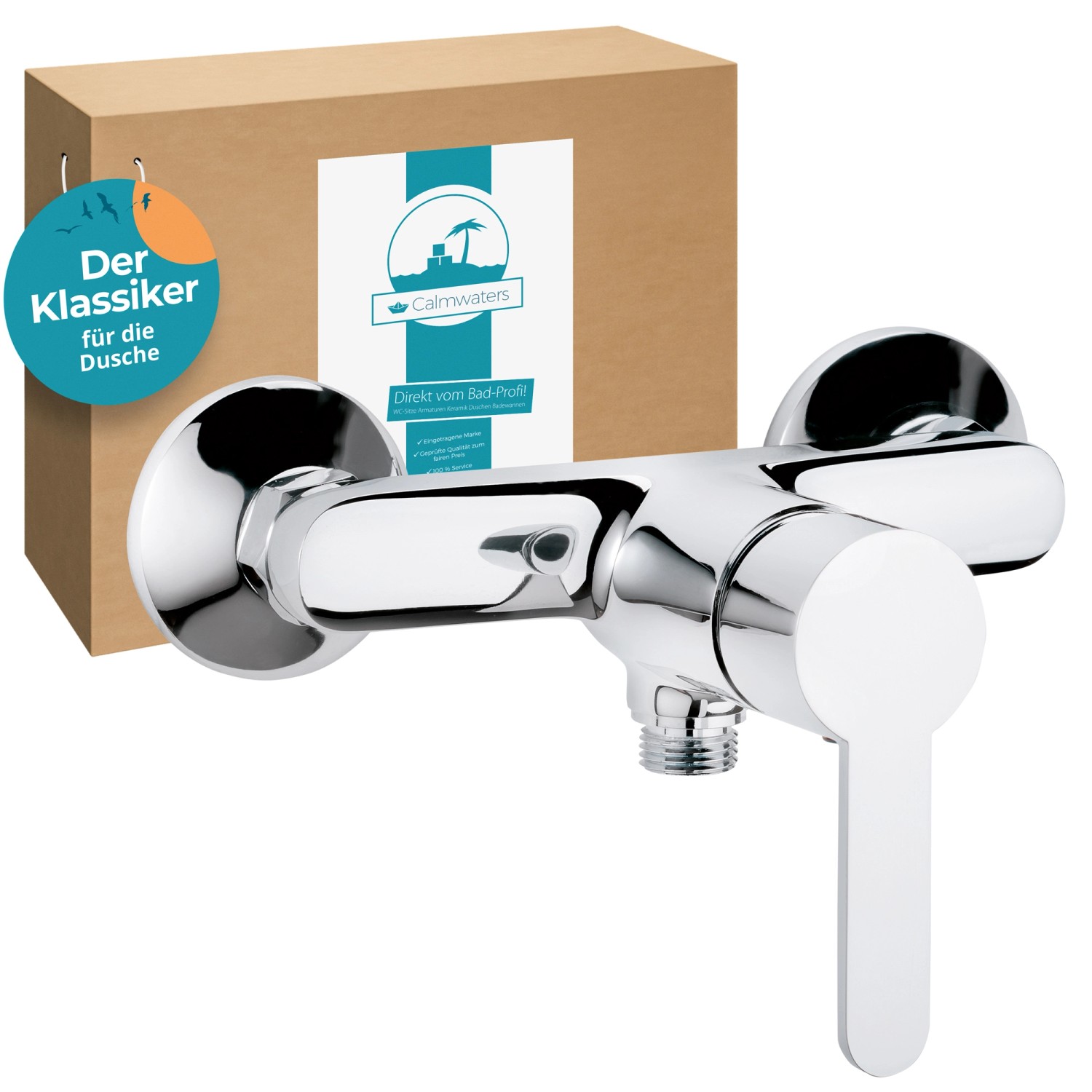 Bild von Calmwaters Duscharmatur Original (Wasserhahn Dusche, Duscharmatur) Einhebelmischer, Brauseabgang unten in ½, Chrom, Messing, 11PZ2541