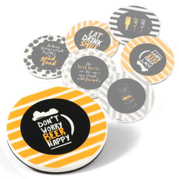 Bild von Getränkeuntersetzer aus Keramik mit BEER Aufschrift - Bierdeckel - D: 9cm - rund