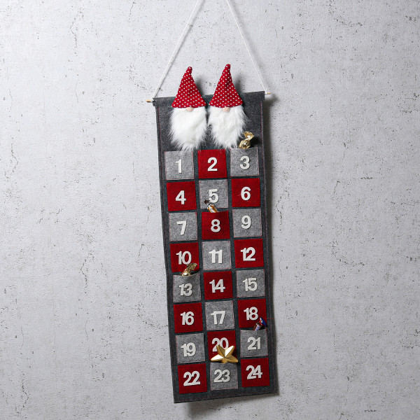 Bild von Adventskalender WICHTEL - zum Aufhängen und Befüllen - Filz - L: 81cm - grau, rot, weiß