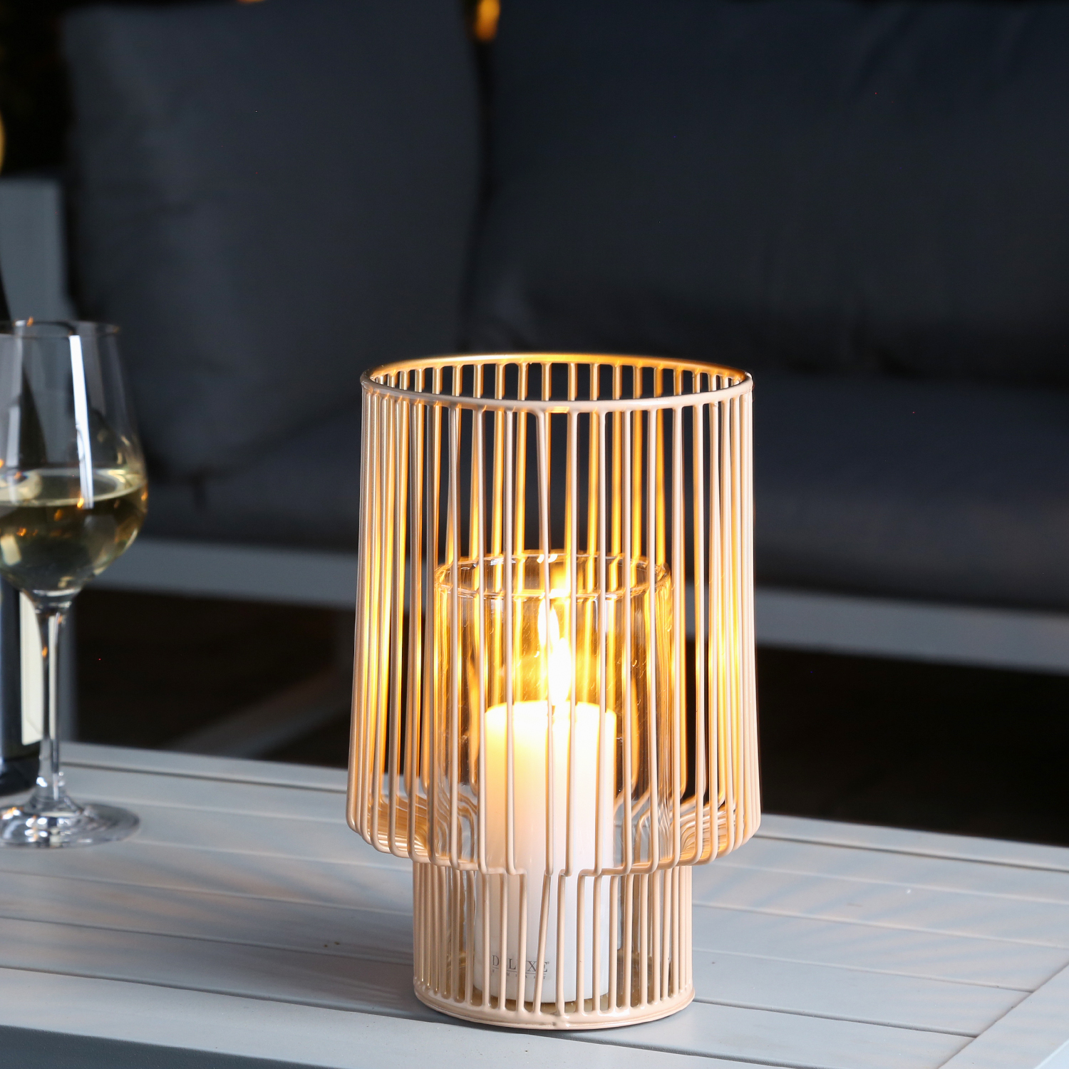 Bild von Windlicht mit Glaseinsatz - Laterne - Metall - H: 22cm - terracotta/gold