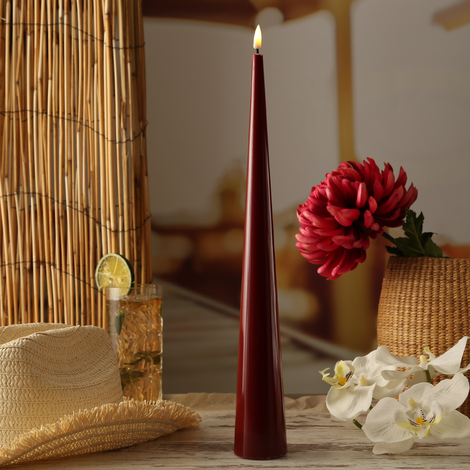 Bild von LED Kegelkerze LEA - Echtwachs - realistische 3D Flamme - H: 38cm -...