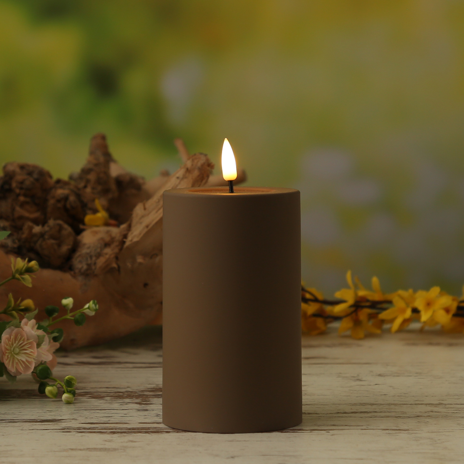 Bild von Deluxe Homeart LED-Kerze MIA Deluxe für Außen flackernd H: 12,5cm D: 7,5cm outdoor mokka braun (1-tlg)