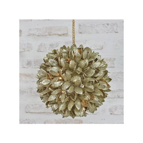 Bild von LED Dekoleuchte Glitzerball mit goldenen Blättern