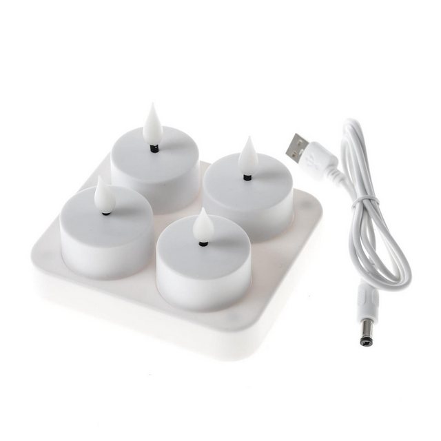 Bild von MARELIDA LED-Kerze LED Teelichter mit Ladestation wiederaufladbar D: 4cm flackernd 4Stück (4-tlg)