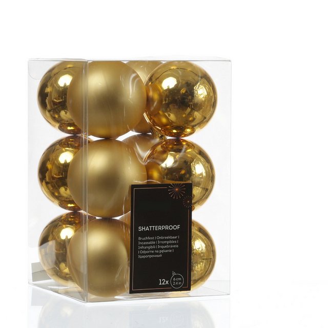 Bild von Christbaumkugeln - Weihnachtbaumskugeln - bruchfest - D: 6cm - glänzend/matt  - gold - 12er Set