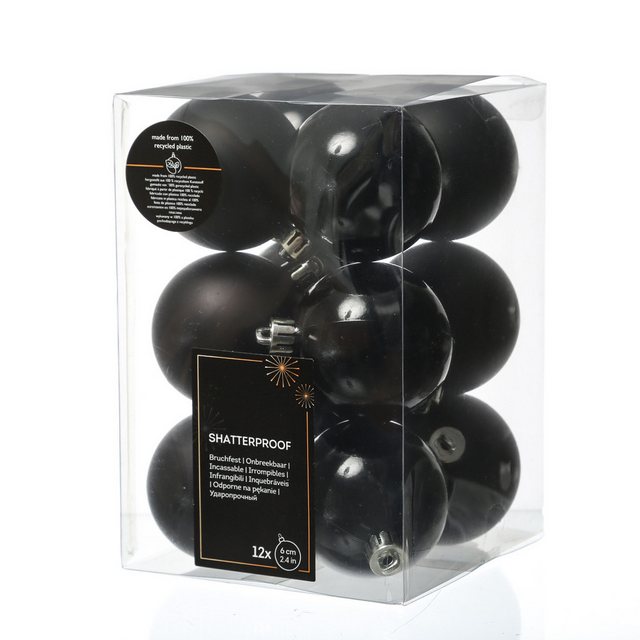 Bild von MARELIDA Weihnachtsbaumkugel Weihnachtskugeln bruchfest 6cm Christbaumkugeln schwarz 12 Stück (12 St)