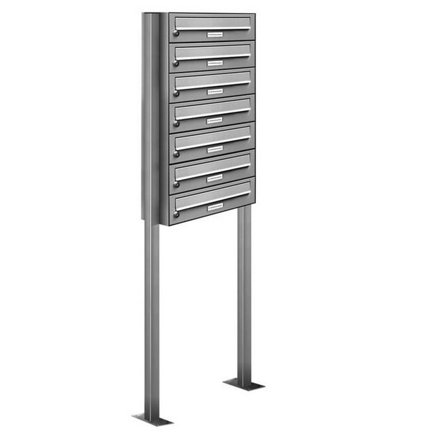 Bild von AL Briefkastensysteme Standbriefkasten 7 Fach Premium Edelstahl Briefkasten Post A4 modern robustwetterfest