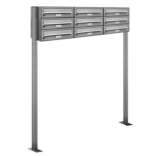 Bild von AL Briefkastensysteme Standbriefkasten 9 Fach Premium Edelstahl Briefkasten Post A4 modern robustwetterfest