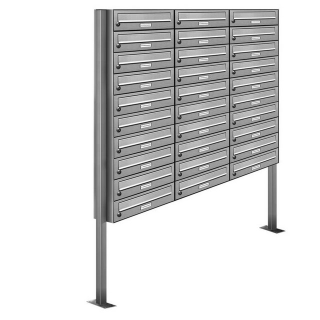 Bild von AL Briefkastensysteme Standbriefkasten 30 Fach Premium Edelstahl Briefkasten Post A4 modern robustwetterfest
